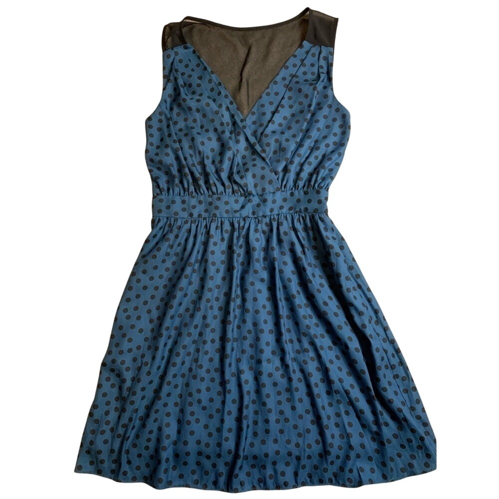 BCBGeneration‎ Polka Dot MIDI Black Blue Dress Women Size 2 or XS